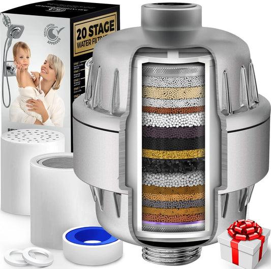 20 Stage Shower Filter with Vitamin C E for Hard Water Chrome Matte Color High